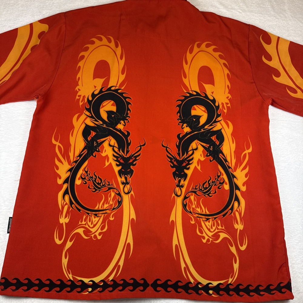 Dragonfly Clothing Dragon Tribal Vintage Y2k Camp Shirt Men's XXL Orange Red - Picture 4 of 4